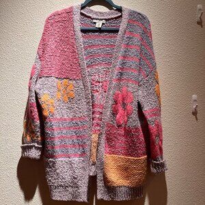 Sincerely Jules Womens Open Front Cardigan Pink Orange & Purple